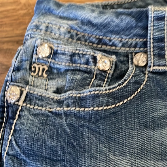 Miss Me Blue Boot Cut Jeans with White Accents - Picture 3 of 8